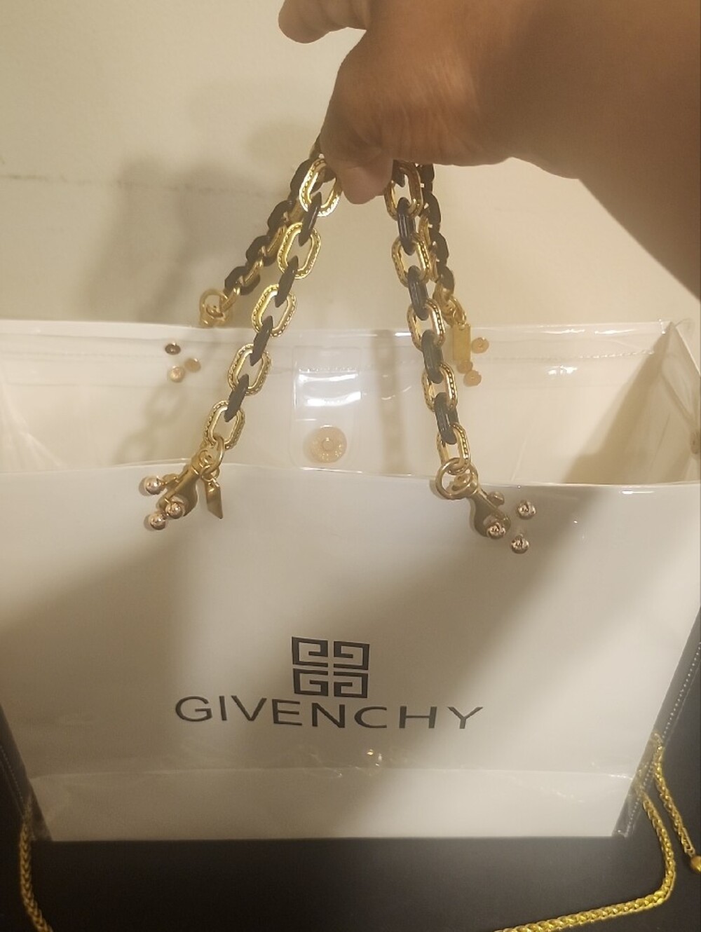 Givenchy Paper Shopping Bag In PVC Plastic with Gold & Black Chain Straps - Picture 4 of 4